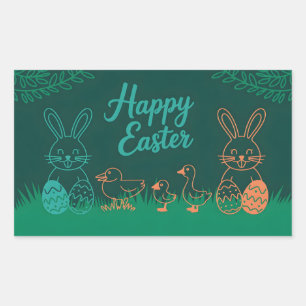 Sticker Rectangulaire Illustration de la ligne de Pâques avec lapins et