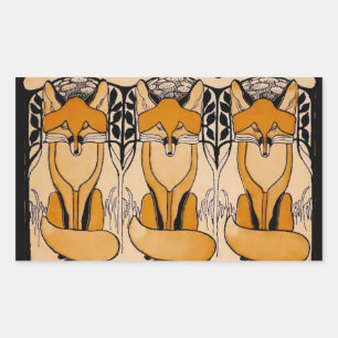 Sticker Rectangulaire Illustration de renards Art Nouveau Faune forest