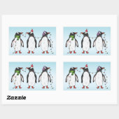 Sticker Rectangulaire Illustration de trois pingouins de Noël festifs (Feuille)