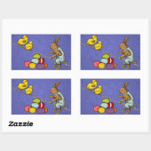 Sticker Rectangulaire Illustration des oeufs de poulets lapins de Pâques (Feuille)