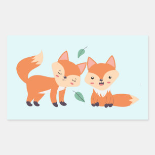 Sticker Rectangulaire Illustration graphique des renards orange mignons
