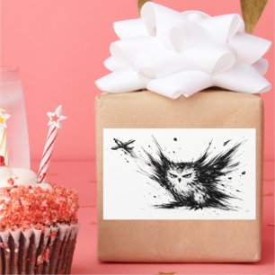 Sticker Rectangulaire Illustration minimaliste de hibou en encre et coup