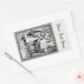 Sticker Rectangulaire Illustration noir blanc équitation Hood Wolf Cadre (Enveloppe)