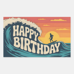 Sticker Rectangulaire Illustration sur le thème rétro surf "Joyeux Anniv