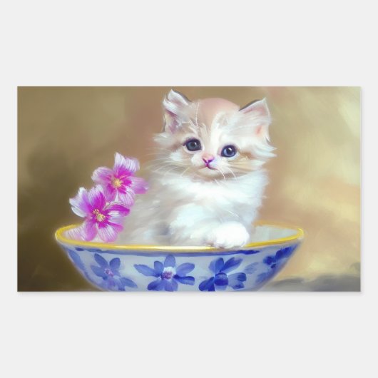 Sticker Rectangulaire Illustration vintage de chaton blanc (Devant)