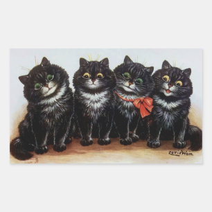 Sticker Rectangulaire Illustration Vintage de Four Black Cats par Louis 
