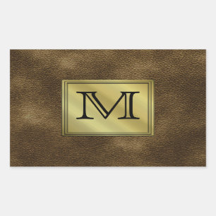 Sticker Rectangulaire Image Monogramme personnalisée imprimée. Brun.