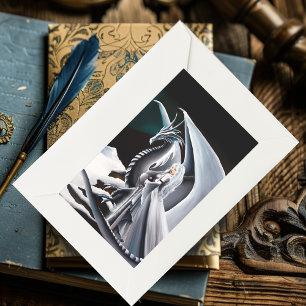 Sticker Rectangulaire Imaginaire Auroras femme Dragon blanc