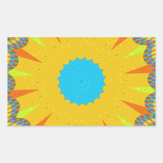 Sticker Rectangulaire Impression Cyan et Gold Mandala Art (Devant)