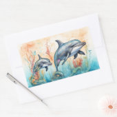 Sticker Rectangulaire Impression d'art de dauphins à l'aquarelle (Enveloppe)