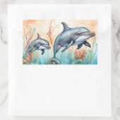 Sticker Rectangulaire Impression d'art de dauphins à l'aquarelle (Sac)