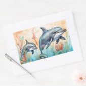 Sticker Rectangulaire Impression d'art de dauphins à l'aquarelle (Enveloppe)