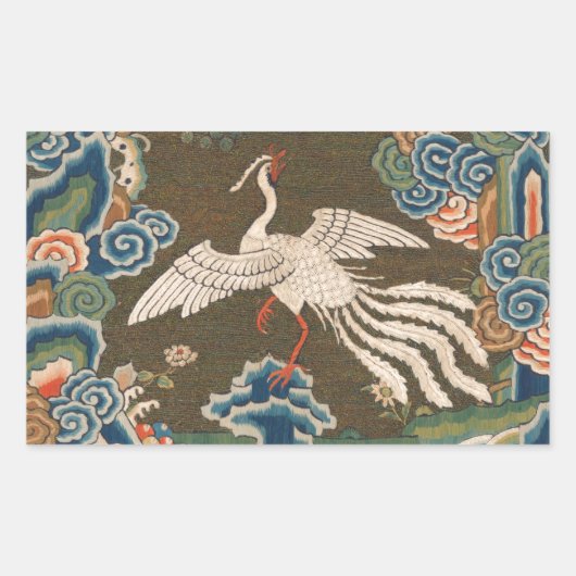 Sticker Rectangulaire Impression de broderie en soie blanche antique chi (Devant)