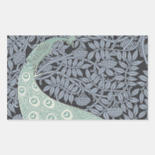 Sticker Rectangulaire Impression de paon bleu Art Nouveau vintage Verneu