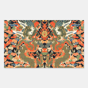 Sticker Rectangulaire Impression de textile de dragon chinois vintage Ar