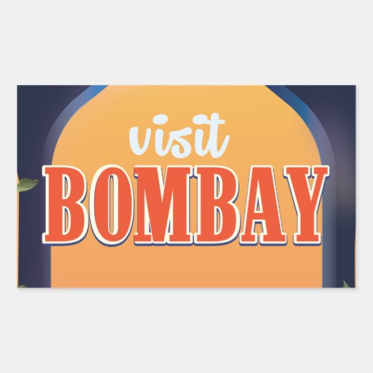 Sticker Rectangulaire Impression de voyage vintage Bombay. (Devant)