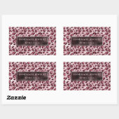 Sticker Rectangulaire Impression léopard rose avec faux feuille et texte (Feuille)