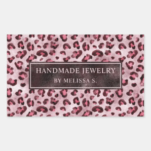 Sticker Rectangulaire Impression léopard rose avec faux feuille et texte