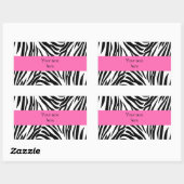 Sticker Rectangulaire Impression Zèbre noir et blanc avec rose chaud (Feuille)