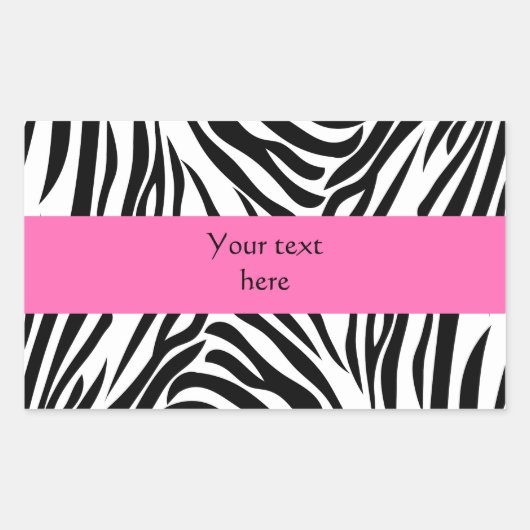 Sticker Rectangulaire Impression Zèbre noir et blanc avec rose chaud (Devant)