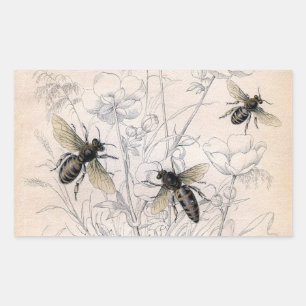 Sticker Rectangulaire Imprimerie d'abeilles de miel vintage