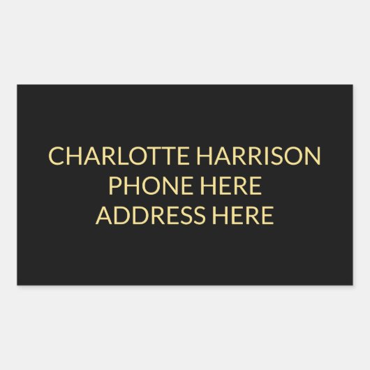 Sticker Rectangulaire Informations de contact sur le nom d'or noir perso (Devant)