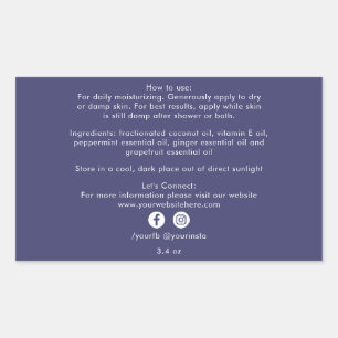 Sticker Rectangulaire Ingrédients de Produit d'Affaires Biologique Bleu