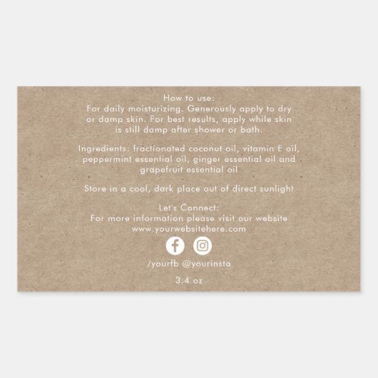 Sticker Rectangulaire Ingrédients de produits de beauté biologiques Kraf (Devant)