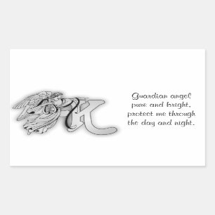 Sticker Rectangulaire Initiale d'alphabet de monogramme d'ange de la