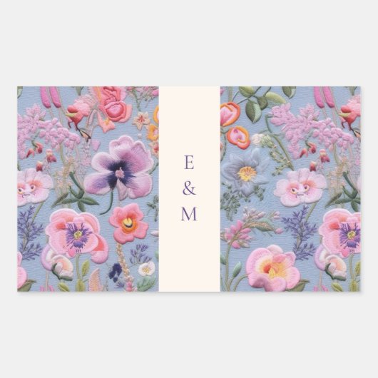 Sticker Rectangulaire Initiales des fleurs brodées (Devant)