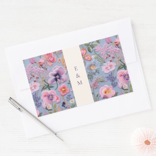 Sticker Rectangulaire Initiales des fleurs brodées (Enveloppe)