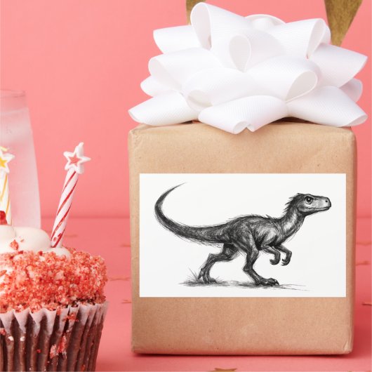 Sticker Rectangulaire Ink Raptor Minimalist Dinosaur Illustration on  (Fête)