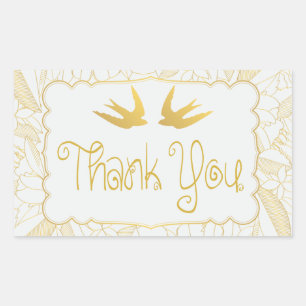 Sticker Rectangulaire Inséparables Merci Or Blanc Mariage Amour Colombes