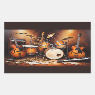 Sticker Rectangulaire Instruments de musique de nom personnalisé