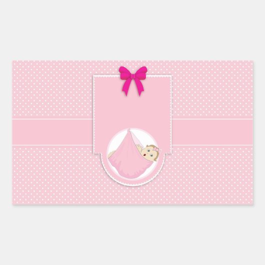 Sticker Rectangulaire Invitation Baby shower fille Pois rose mignonne (Devant)