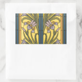 Sticker Rectangulaire Iris Fleur Art Nouveau Vitrail Bleu Or (Sac)