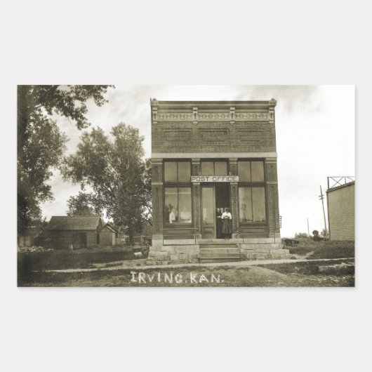STICKER RECTANGULAIRE IRVING KANSAS POST OFFICE PHOTO MARSHALL COUNT KS (Devant)