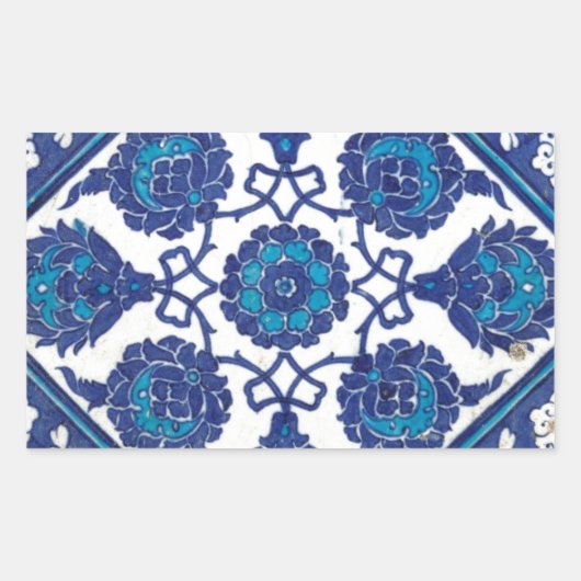Sticker Rectangulaire Iznik Floral Ethnic Tribal Turkish Mosaic Pottery (Devant)