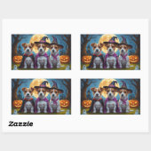 Sticker Rectangulaire Jack Russell Chiens Citrouille Halloween Drôle (Feuille)