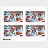 Sticker Rectangulaire Jack Russell Courir en neige avec Casquette de Noë (Feuille)