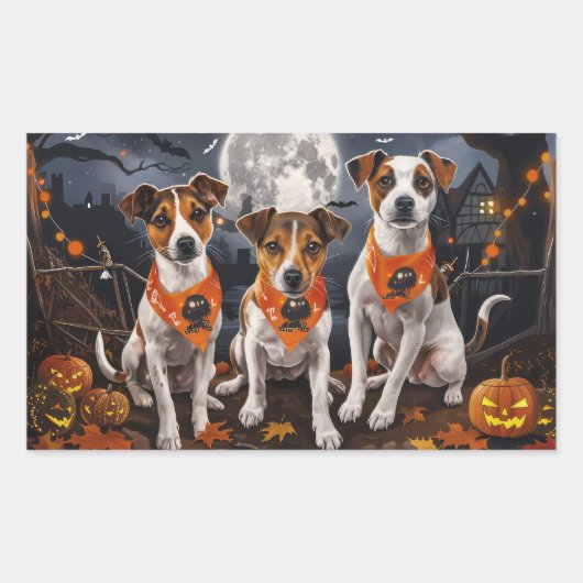 Sticker Rectangulaire Jack Russell Halloween Éffrayant (Devant)