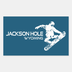 Sticker Rectangulaire Jackson Hole Wyoming Snowboardeur