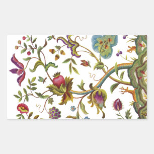 Sticker Rectangulaire Jacobean Crewel Brodery Arbre de vie