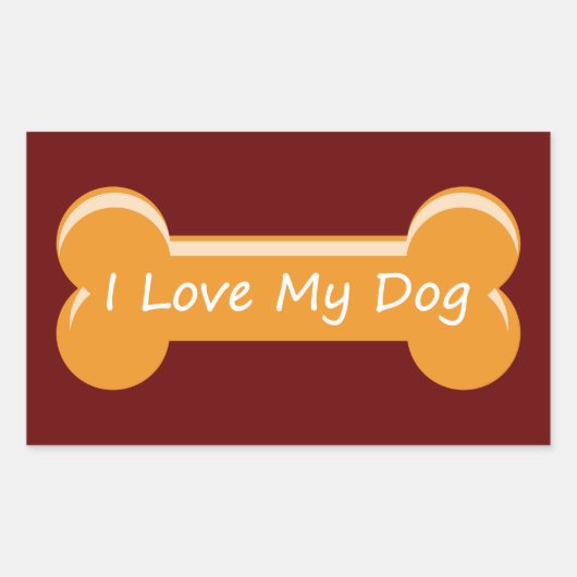 Sticker Rectangulaire J'adore mon chien | Os de chien (Devant)