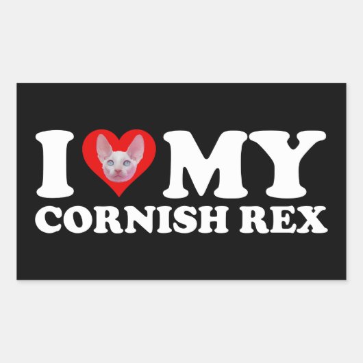 Sticker Rectangulaire J'aime (Cœur) Mon Cornish Rex (Devant)