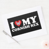 Sticker Rectangulaire J'aime (Cœur) Mon Cornish Rex (Enveloppe)