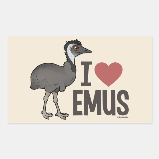Sticker Rectangulaire J'aime Emus (Devant)