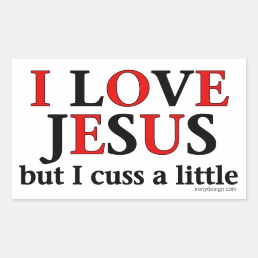 Sticker Rectangulaire J'aime Jésus [mais je mange un peu] (Devant)