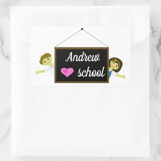 Sticker Rectangulaire J'aime l'école (Sac)