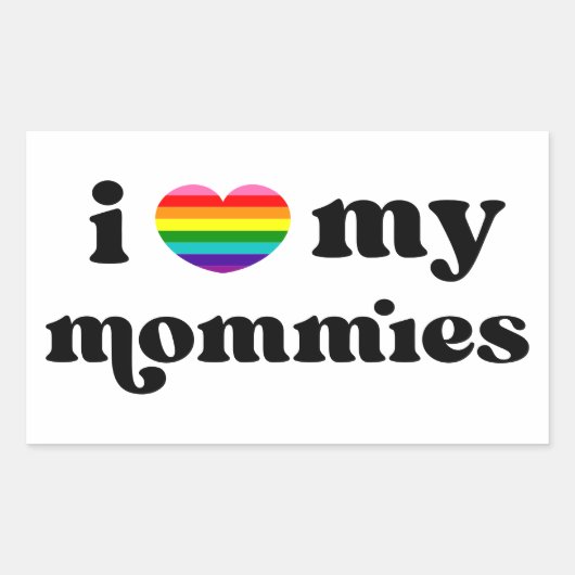 Sticker Rectangulaire J'Aime Mes Mommies Queer Moms Rainbow Heart (Devant)